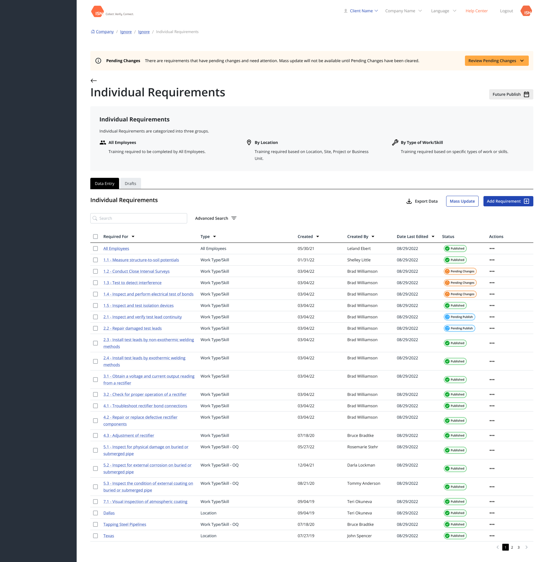Training assignment view organized by employee